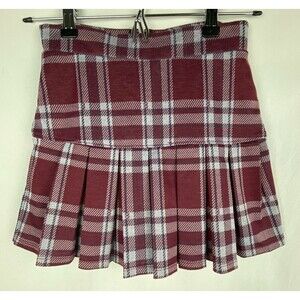 Y2K Trixxi Girl Skort Girls Size Medium Burgundy Blue Plaid Pleated Mini Skirt